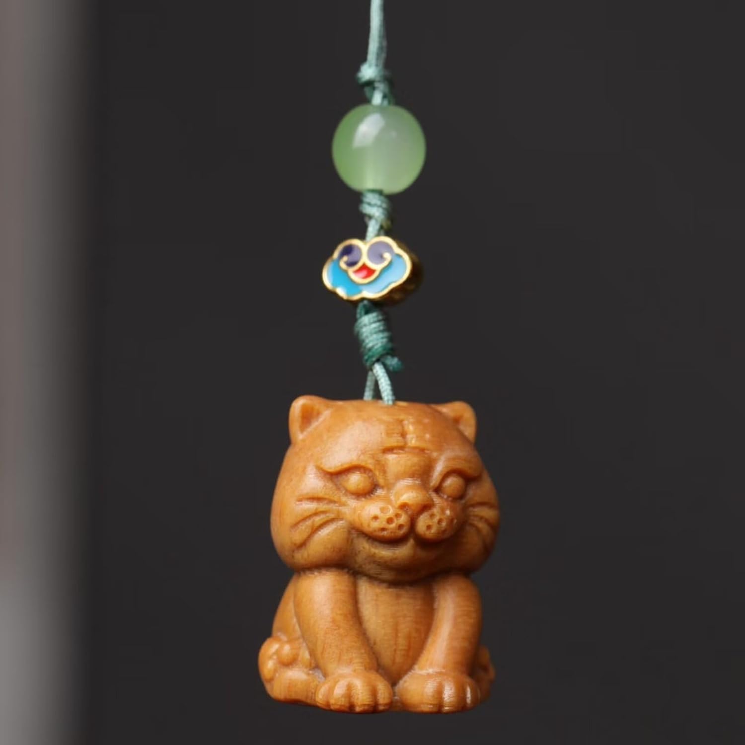 Cute Wood Carving Zodiac Tiger Car Pendant Keychain Accessory