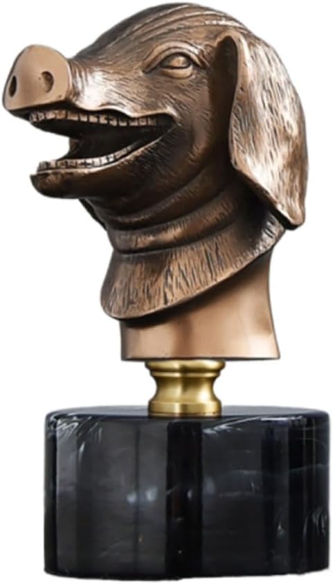 Chinese Zodiac Pig Sculpture with Bronze Finish and Marble Base