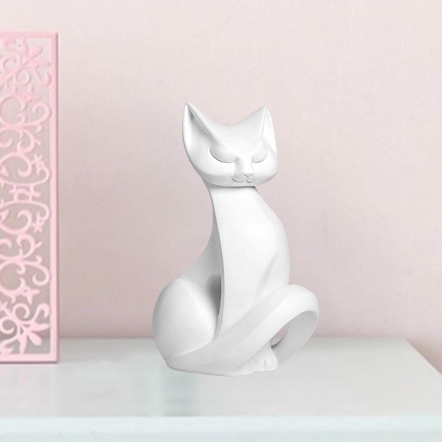 Cat Sculpture Resin Craft Figurine Decor for Home Office Bedroom
