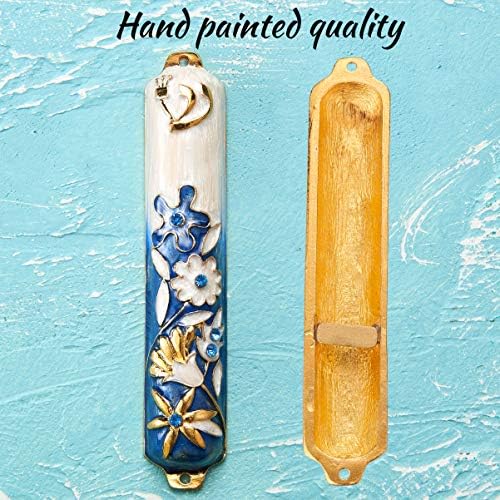 Matashi 55 Inch Hand Painted Mezuzah with Gold and Crystal Embellishments