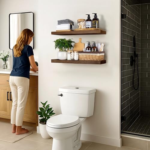 BGMG 24 Inch Floating Shelf Set of 2 Walnut Rustic Wall Shelves for Home Use