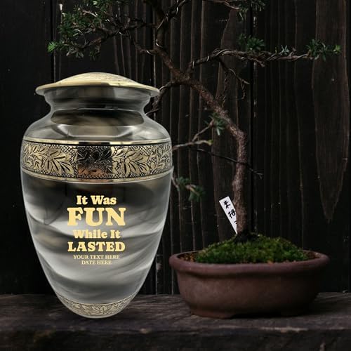 Custom Cremation Urn with Engraved Name and Quotes - Witty Design in Gold Suzesta Series 200 Cuin Capacity