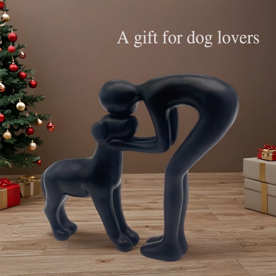 Human and Dog Statue Home Decor Cute Pet Sculpture