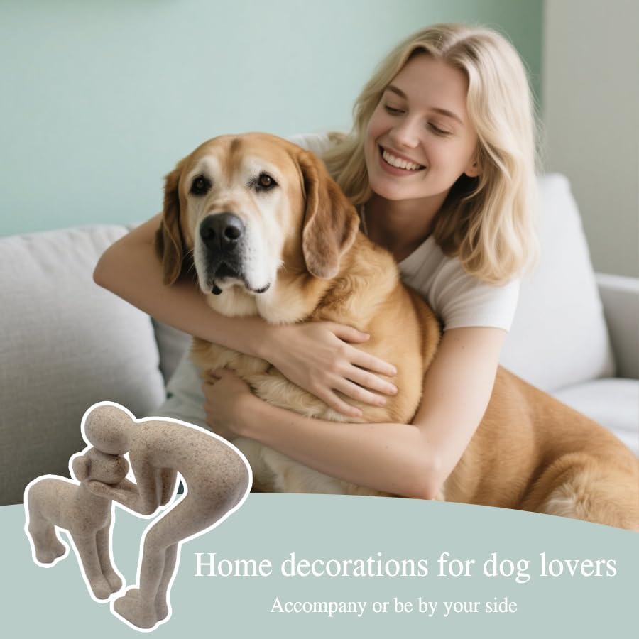 Human and Dog Statue Home Decor Sculpture