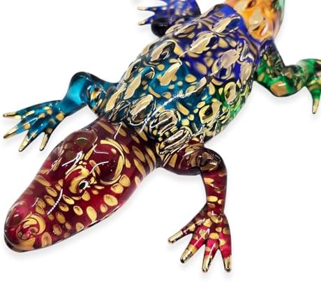 WitnyStore Rainbow Gold Crocodile Figurine - Miniature Hand Blown Glass Decor Collectible