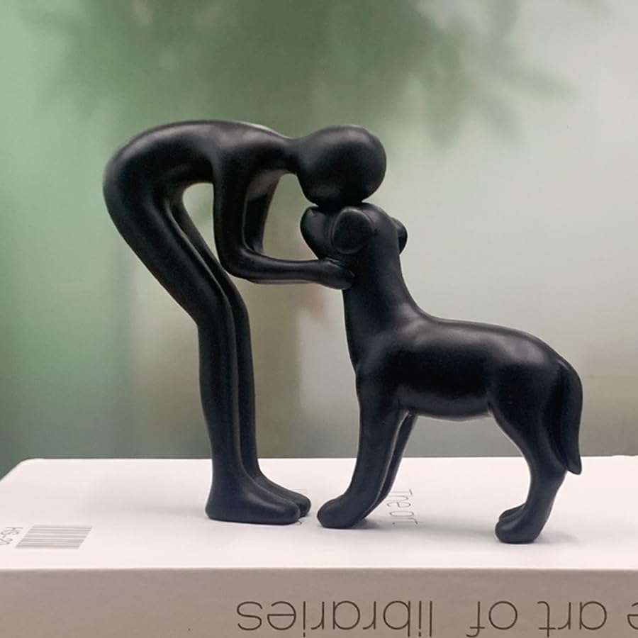 Human and Dog Statue Home Decor Cute Pet Sculpture