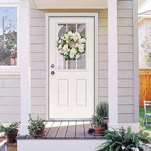 I-GURU Spring Wreath for Front Door Greenery Summer Door Wreaths with White Peony Flowers and Eucalyptus Decor
