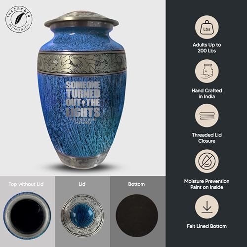 Personalized Cremation Urn with Funny Engraving 200 Cu Inch Blue