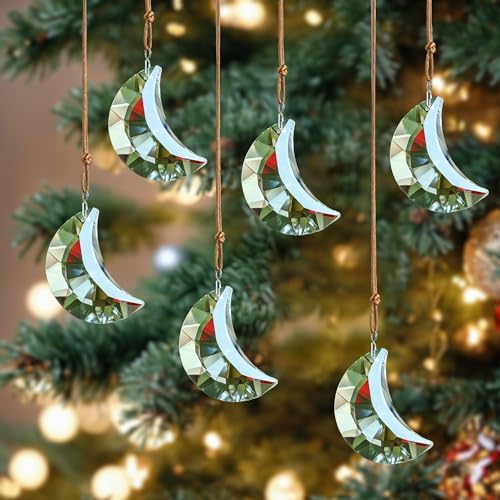 Set of 6 Clear Faceted Crystal Hanging Ornaments for Home and Car Decor