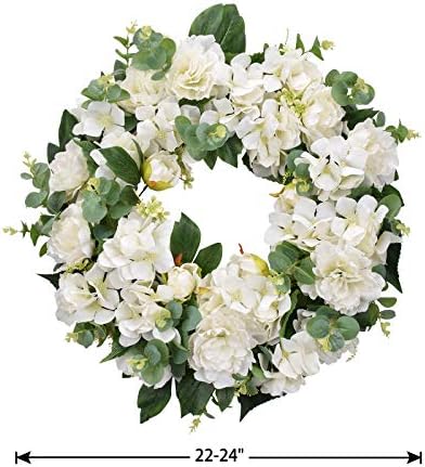 I-GURU Spring Wreath for Front Door Greenery Summer Door Wreaths with White Peony Flowers and Eucalyptus Decor