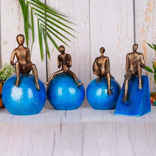 Abstract Resin Man Sitting Ball Figurine Set of 4