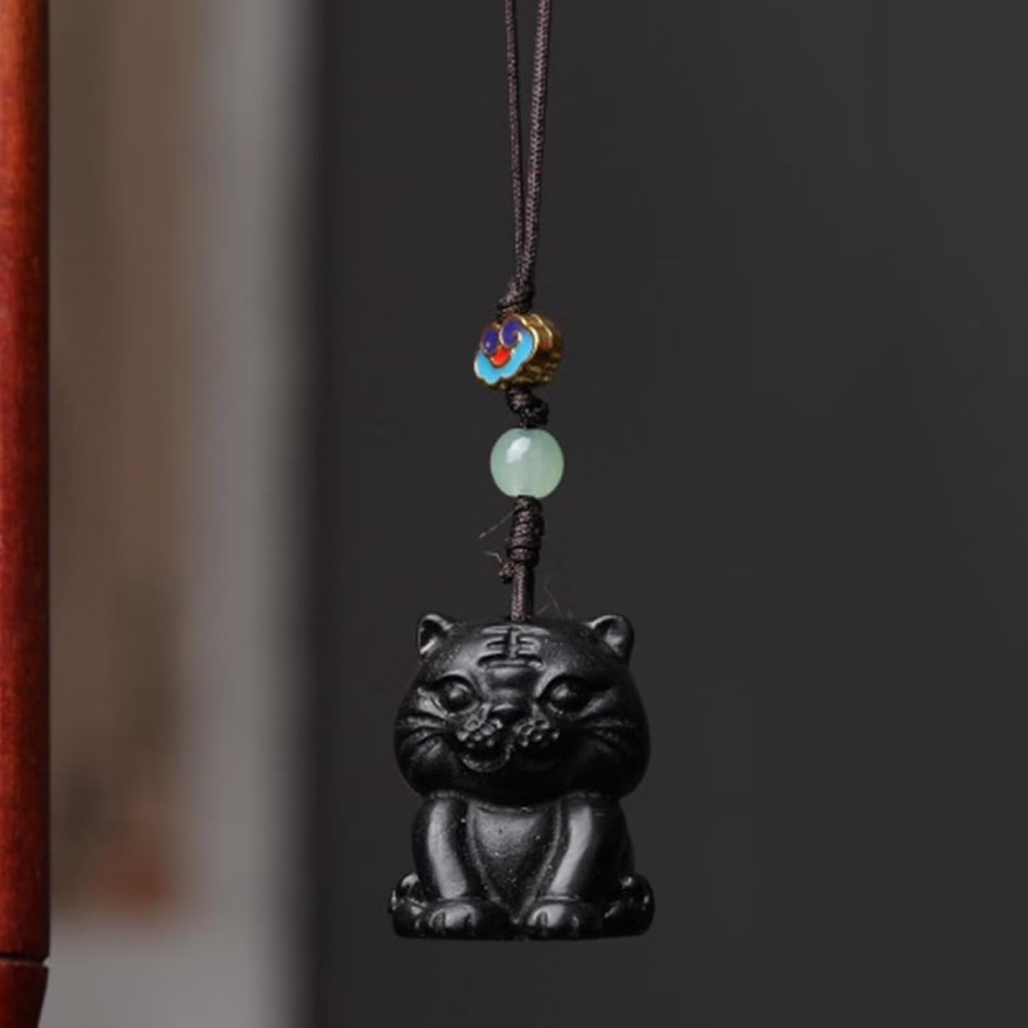 Cute Wood Carving Zodiac Tiger Car Pendant Keychain Accessory