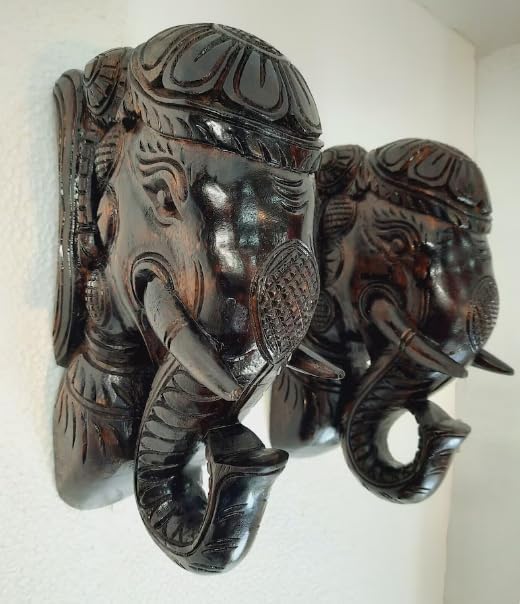 Blackperlcrafts 2 Pcs Big Wooden Elephant Wall Bracket Decor