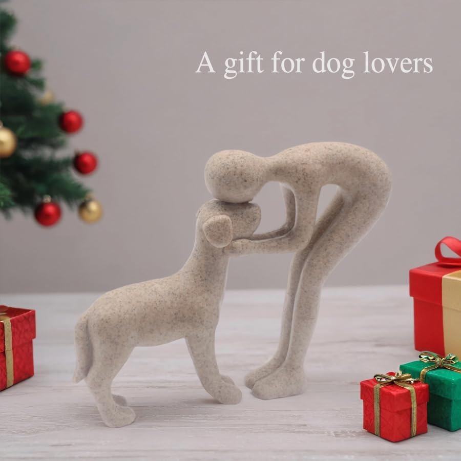 Human and Dog Statue Home Decor Sculpture
