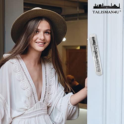Jerusalem Clear Mezuzah Case with Scroll Silver Ornament