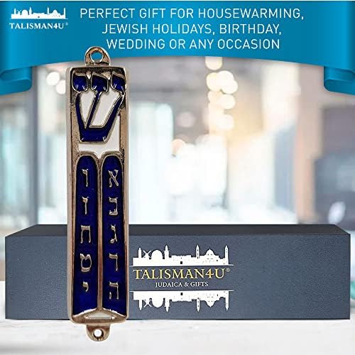 Talisman4u Ten Commandments Mezuzah Scroll Silver Tone Blue Enamel 35 Inch