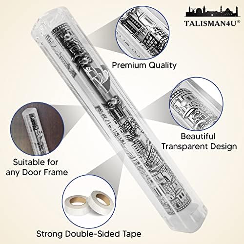 Jerusalem Clear Mezuzah Case with Scroll Silver Ornament