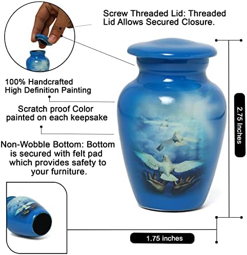 Serenity Dove Painted Mini Cremation Urn - Solid Aluminum