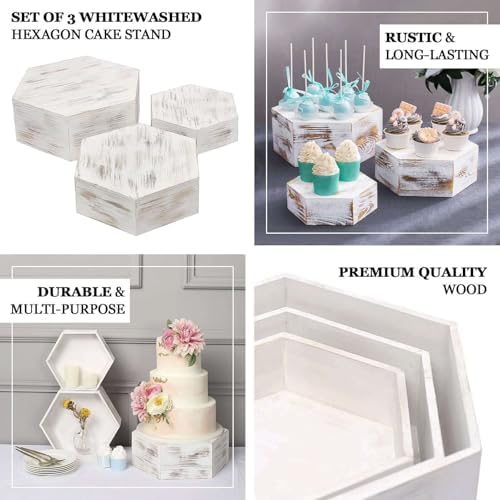 Efavormart Set of 3 Whitewashed Hexagonal Cake Stand Display Boxes