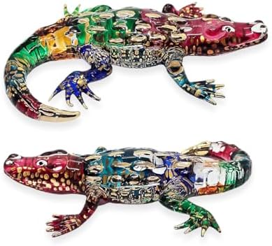 WitnyStore Rainbow Gold Crocodile Figurine - Miniature Hand Blown Glass Decor Collectible