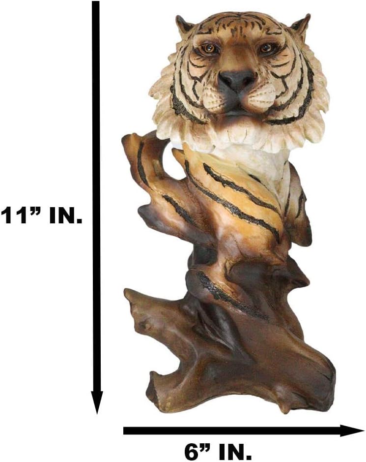 Ebros Gift Faux Wood Bengal Tiger Bust Statue 11 Inch Tall Decorative Figurine