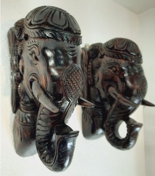 Blackperlcrafts 2 Pcs Big Wooden Elephant Wall Bracket Decor