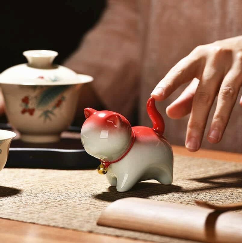 EatingBiting Ceramic Tea Pet Cute Lucky Cat Ornament