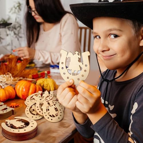 24 Pcs Western Horseshoe Wall Decor Set - Rustic Wooden Horse Shoes for DIY Crafts Cowboy Party Decor