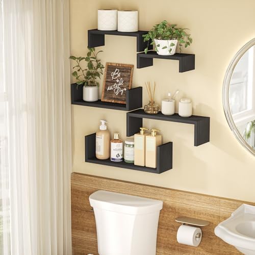SRIWATANA Weathered Black Floating Wall Shelves Set of 5
