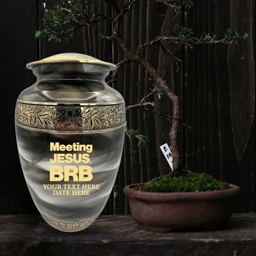 Custom Cremation Urn for Adults - Engraved with Name Dates Humor BRB 2 Design in Gold