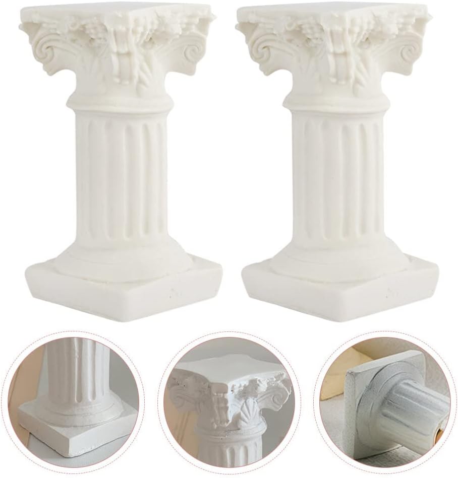 Roman Pillars Mini White Resin Figurine Set for Home Decor