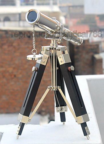 Mahira Nautical Vintage Brass Desk Telescope Wooden Tripod Decor