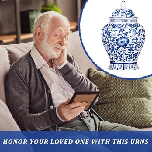 Small Blue Ceramic Cremation Urn for Adult Ashes