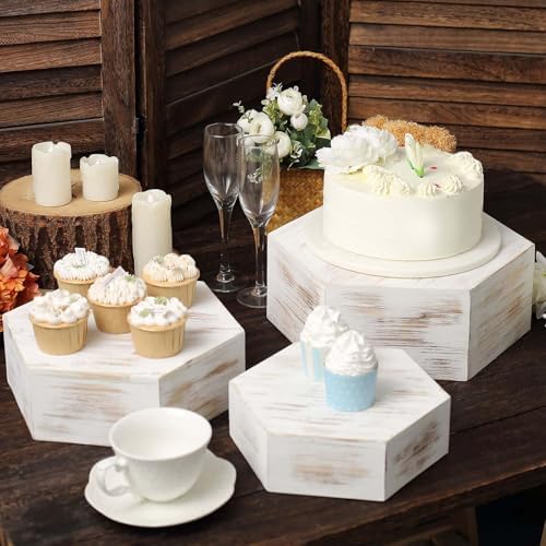 Efavormart Set of 3 Whitewashed Hexagonal Cake Stand Display Boxes