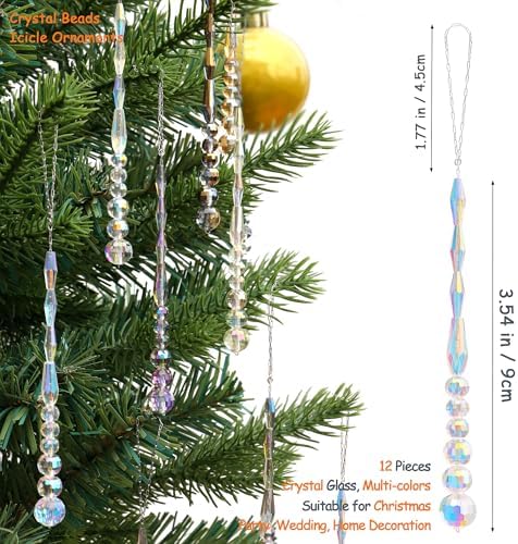 12pcs Crystal Icicle Christmas Tree Ornaments Multicolor