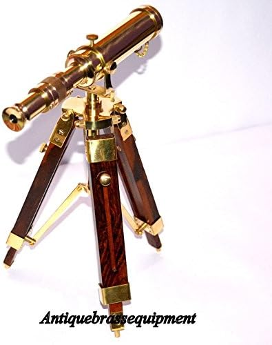 Mahira Nautical Vintage Brass Table Telescope with Wood Tripod