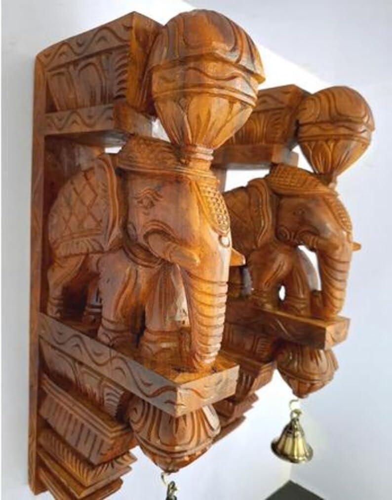 Wooden Elephant Wall Bracket Decor Pair