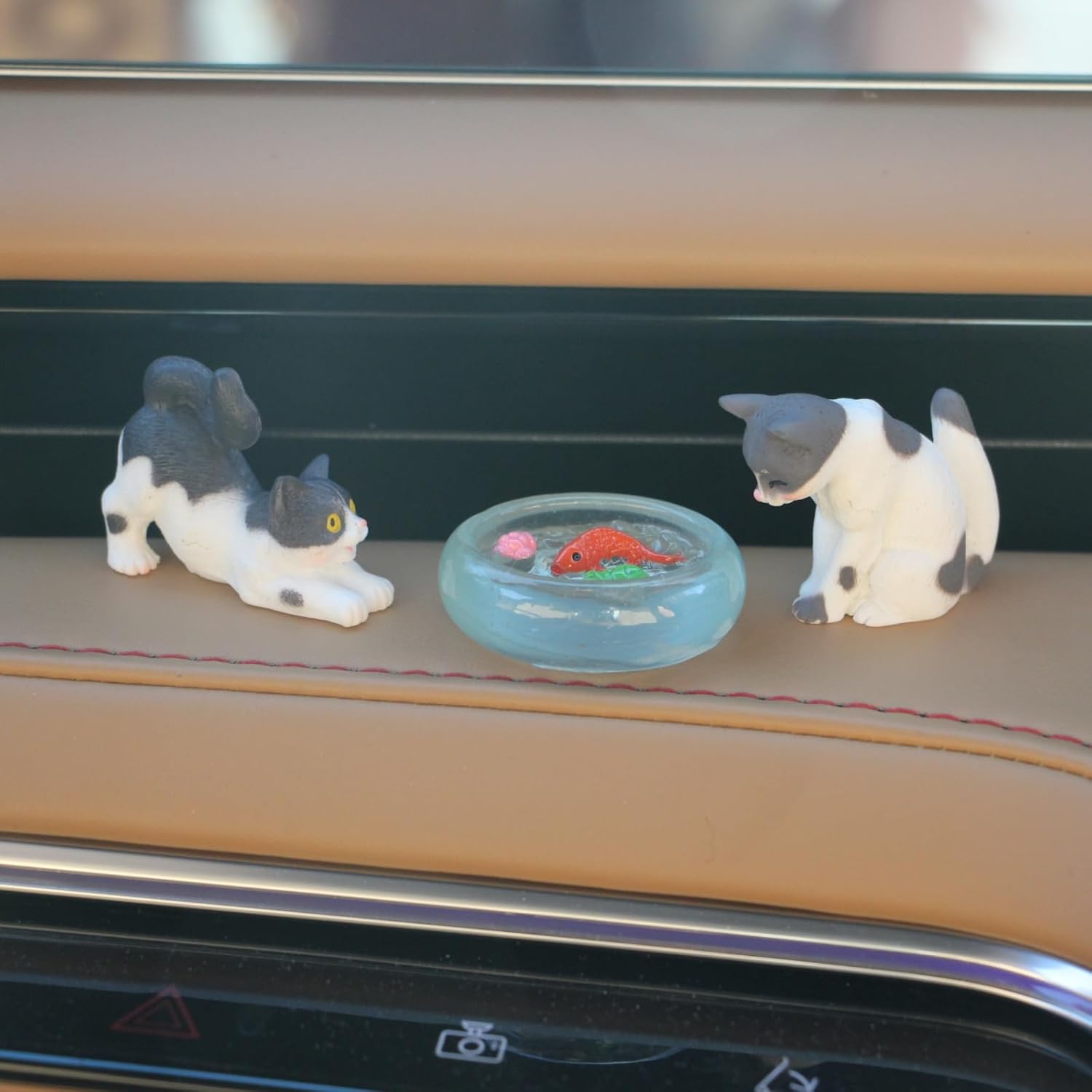 Cute Cat and Fishbowl Car Dashboard Decorations
