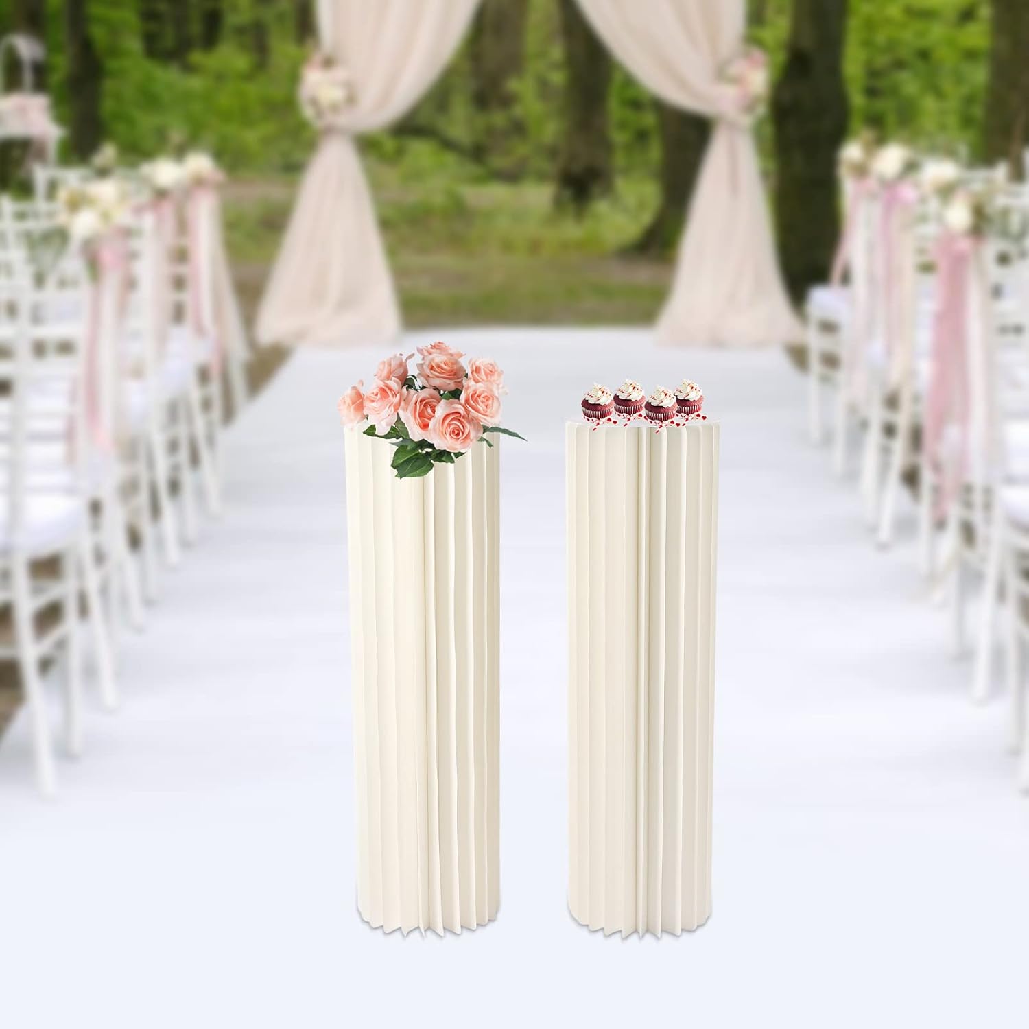 2PCS 394in Tall Round Cylinder Flower Stand Wedding Centerpieces Foldable Display Stands