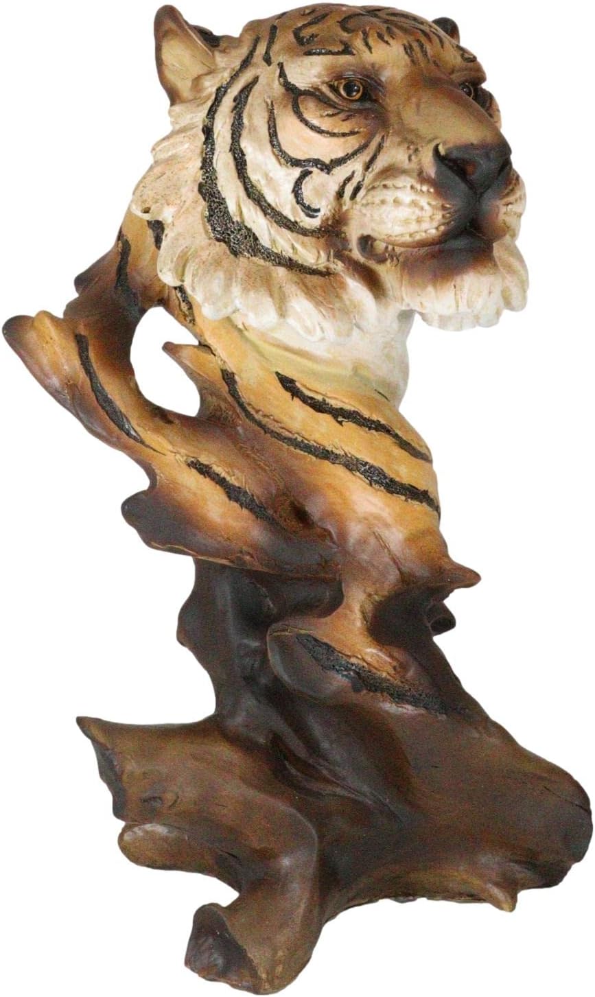 Ebros Gift Faux Wood Bengal Tiger Bust Statue 11 Inch Tall Decorative Figurine