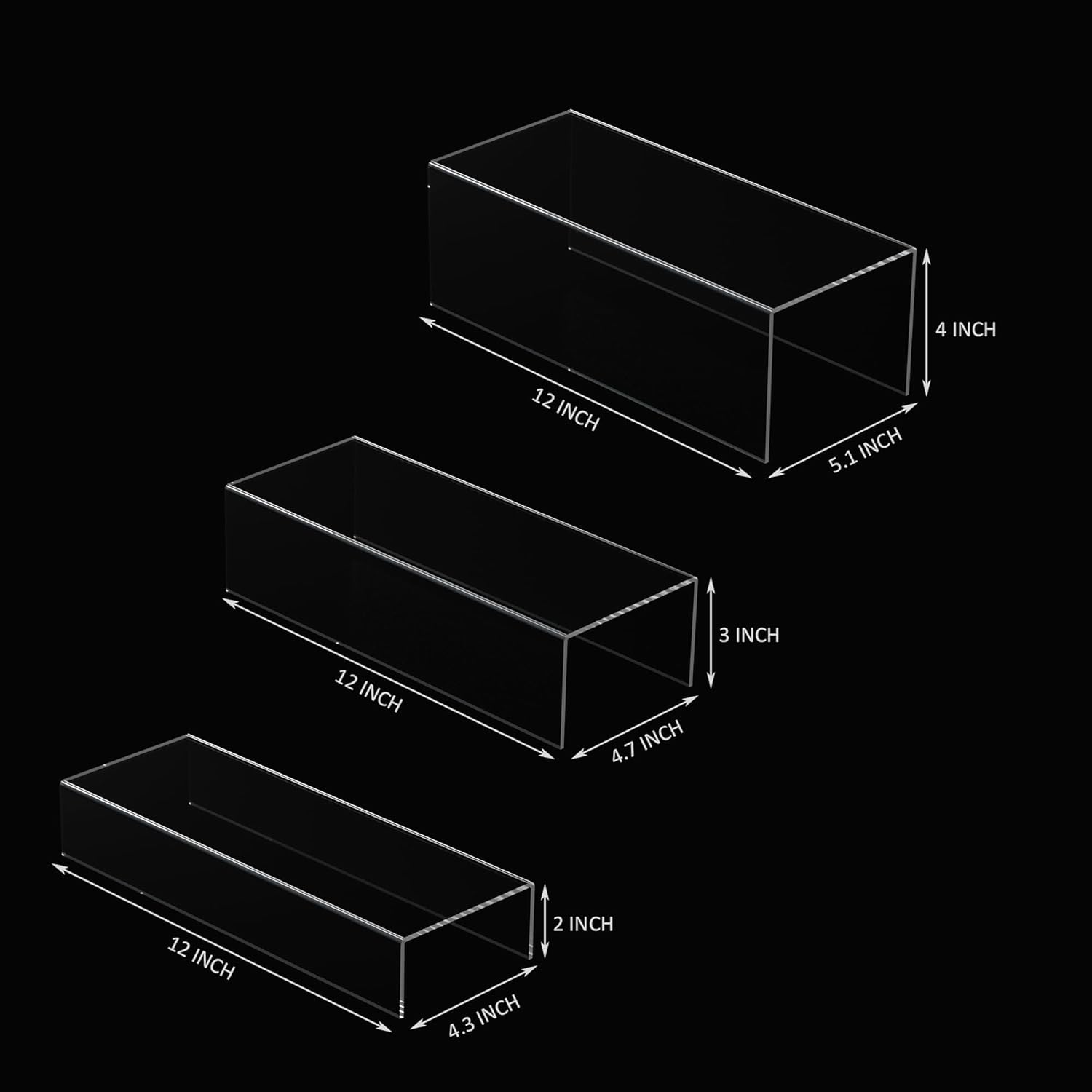 Clear Riser Display Shelf 3pcs Acrylic Storage Organizer for Figures Bags Shoes