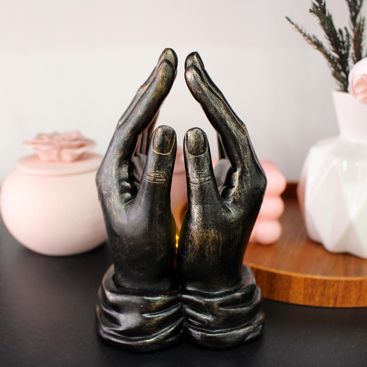 Eforcase Praying Hand Lamp Figurine - Resin Decor for Bedroom and Desktop