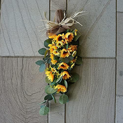 GWOKWAI 2Pcs Artificial Sunflower Teardrop Swag 236In Spring Decor Wreath for Front Door Holiday Wall Hanging