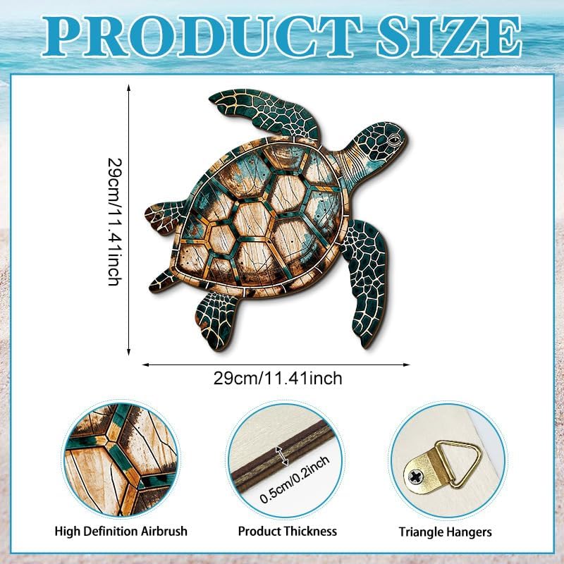 GENHAOTHREE Coastal Sea Turtle Dolphin Wall Art Set - Handcrafted Wooden Ocean Decor for Bathroom Pool Garden and Patio