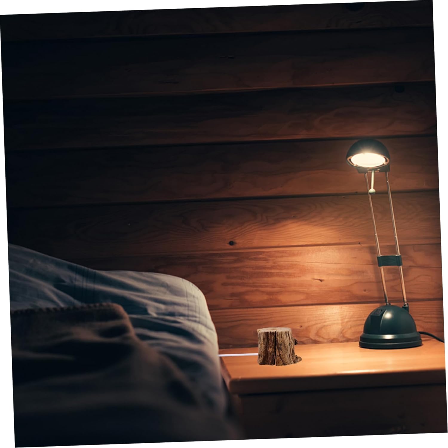 Wooden Stump Crystal Ball Stand with USB Charging LED Night Light Holder for Displaying Art Objects and Decor