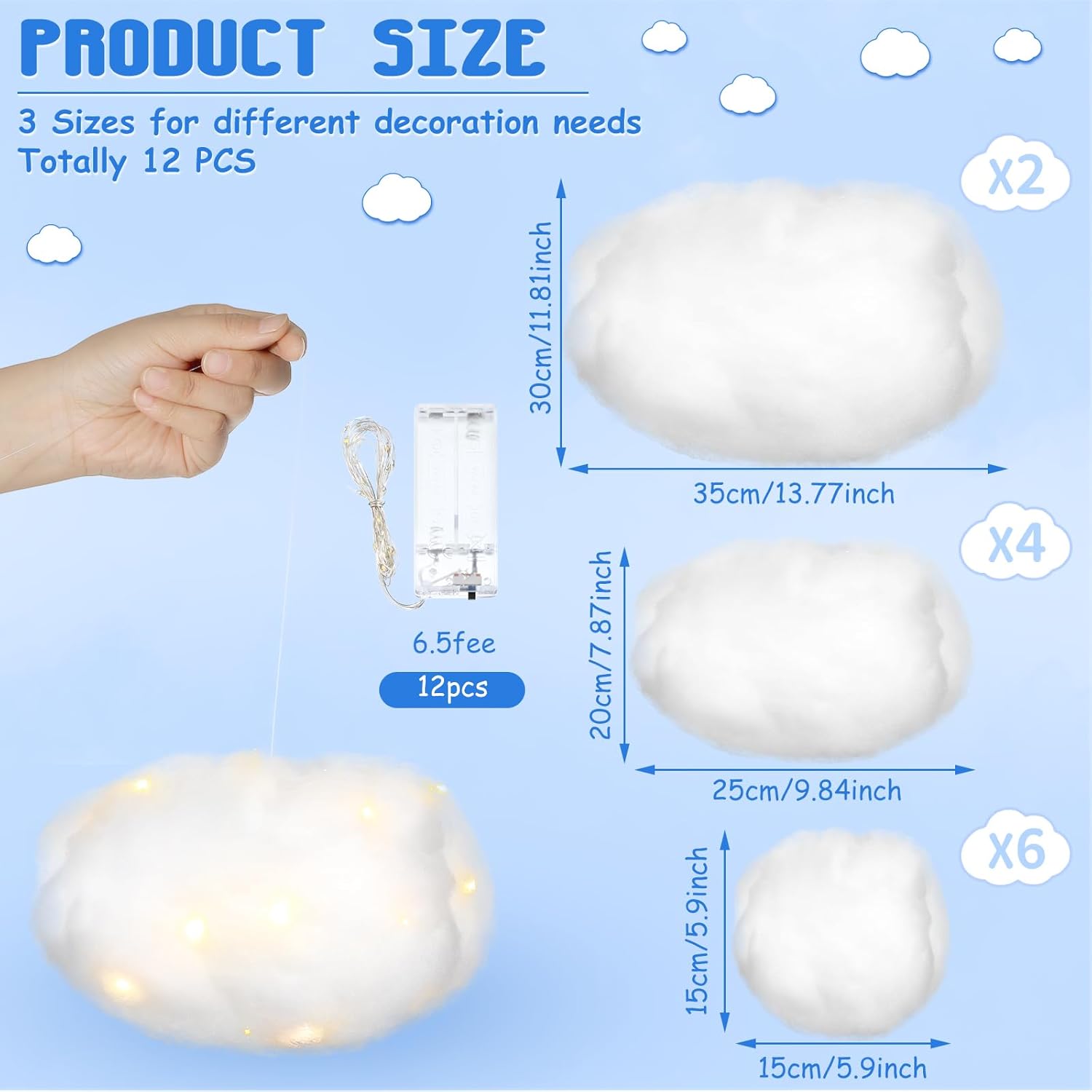 Tatuo 6 Pcs LED Artificial Hanging Clouds Decorations