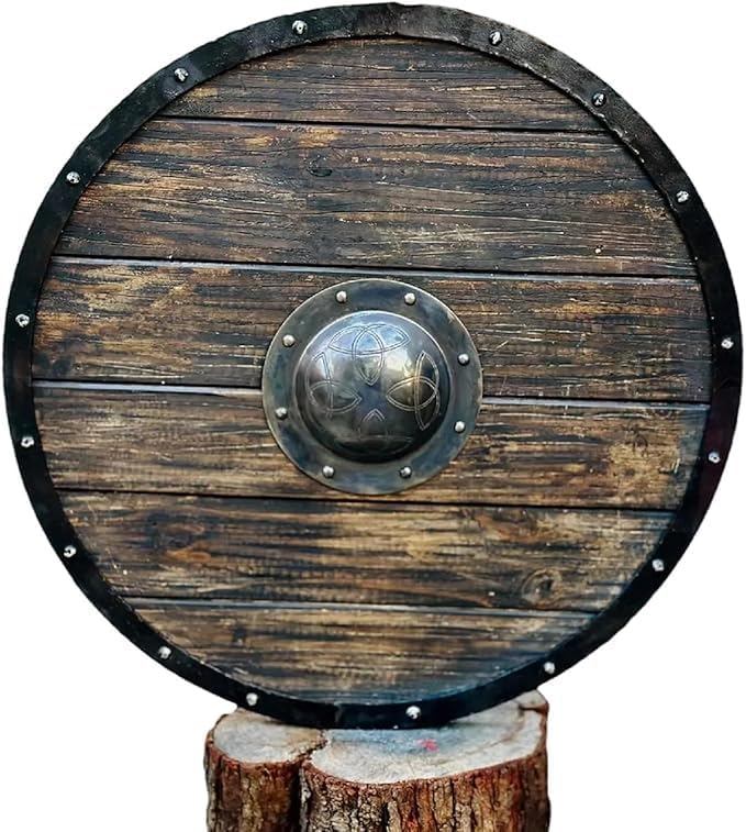 Viking Style Wooden Wall Shield 24 Inch Decor