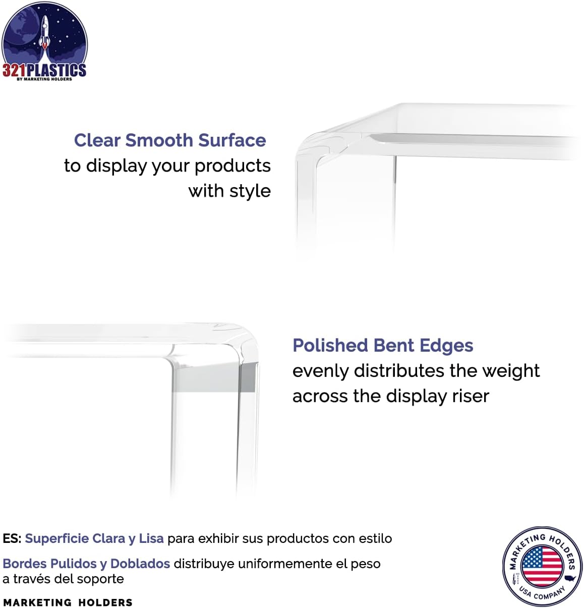 Marketing Holders 4 Pack Acrylic Riser Display Stand Rectangular Clear Showcase for Collectibles