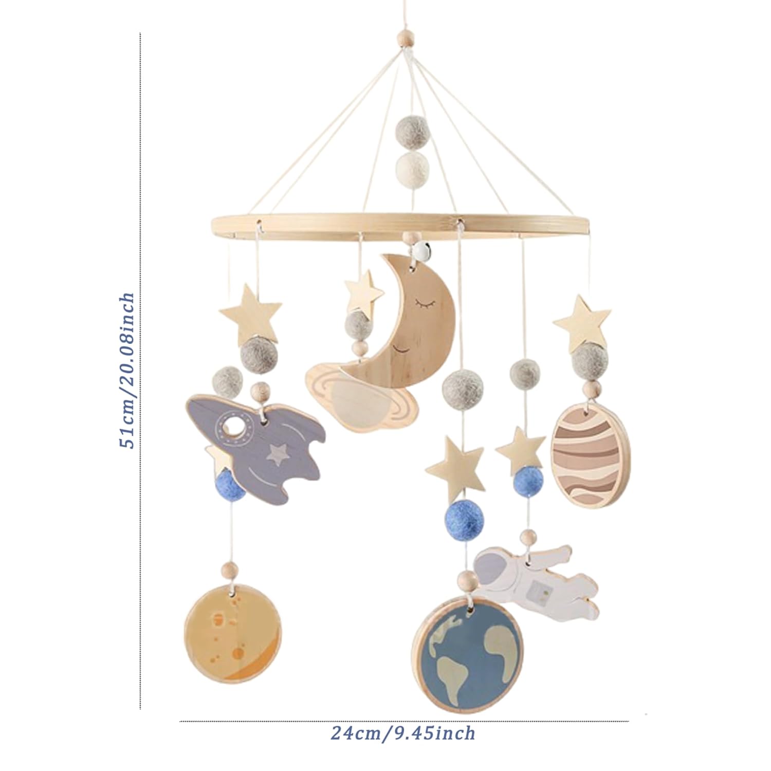 Cute Space Themed Crib Mobile with 360 Rotation