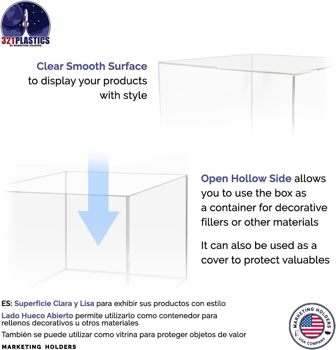 12 x 12 x 9 Clear Acrylic Riser Display Box No Lid